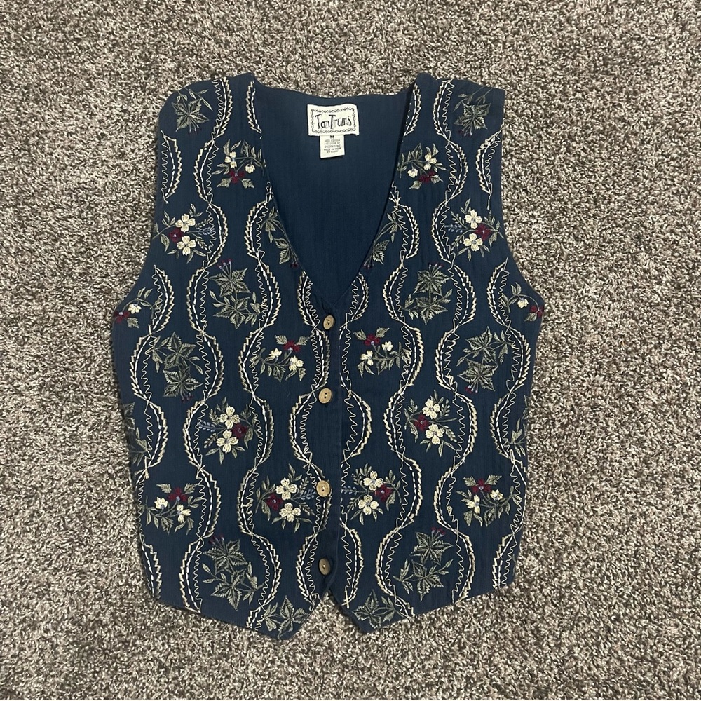 Vintage Tantrums Navy embroidered Cotton Best